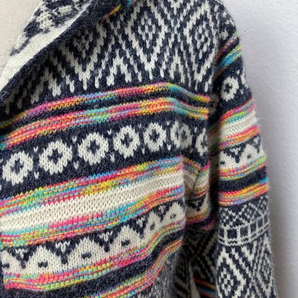 Monteau Long Open Cardigan XSmall Fair Isle Hooded Boho Cottage Hippie Preppy - Picture 4 of 11